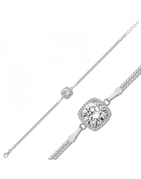 MuI MuI Gümüş Kare Montür Beyaz Taşlı Kadın Bileklik