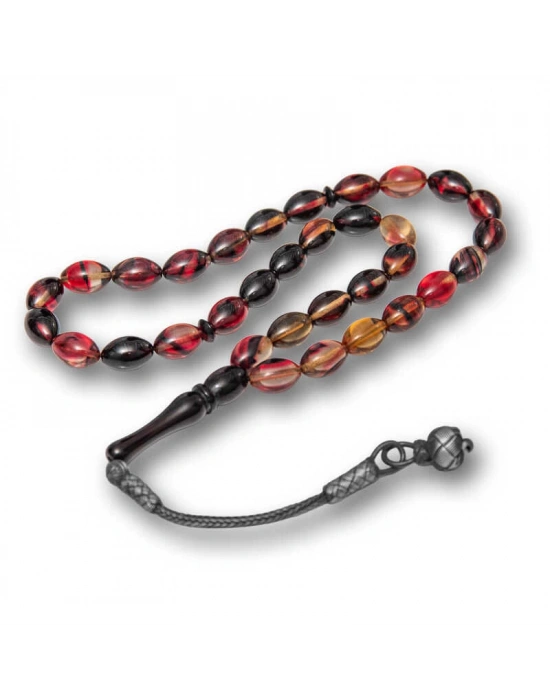 MuI MuI Gümüş Kazaz Püsküllü Sarı Siyah Kırmızı Sıkma Kehribar Tesbih