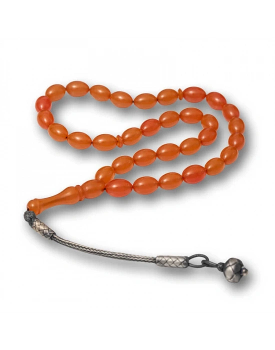 MuI MuI Gümüş Kazaz Püsküllü Sıkma Kehribar Tesbih