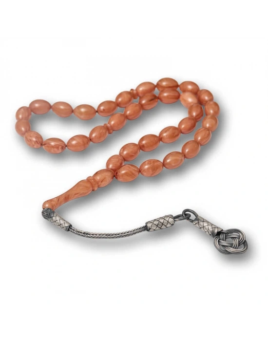 MuI MuI Gümüş Kazaz Püsküllü Sıkma Kehribar Tesbih