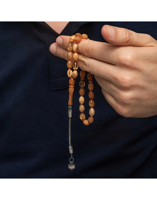 MuI MuI Gümüş Kazaz Püsküllü Sıkma Kehribar Tesbih