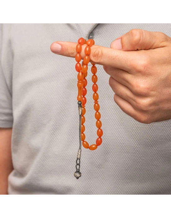 MuI MuI Gümüş Kazaz Püsküllü Sıkma Kehribar Tesbih