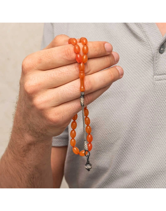 MuI MuI Gümüş Kazaz Püsküllü Sıkma Kehribar Tesbih