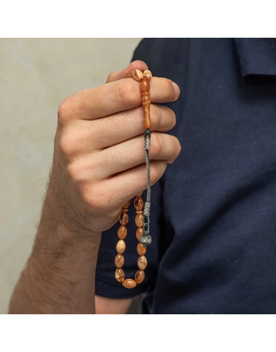 MuI MuI Gümüş Kazaz Püsküllü Sıkma Kehribar Tesbih