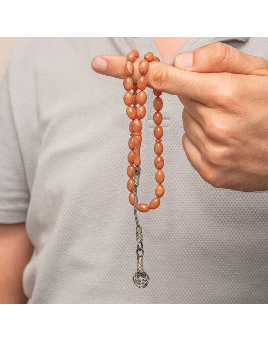 MuI MuI Gümüş Kazaz Püsküllü Sıkma Kehribar Tesbih