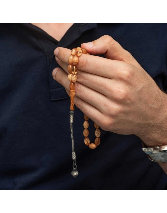 MuI MuI Gümüş Kazaz Püsküllü Sıkma Kehribar Tesbih