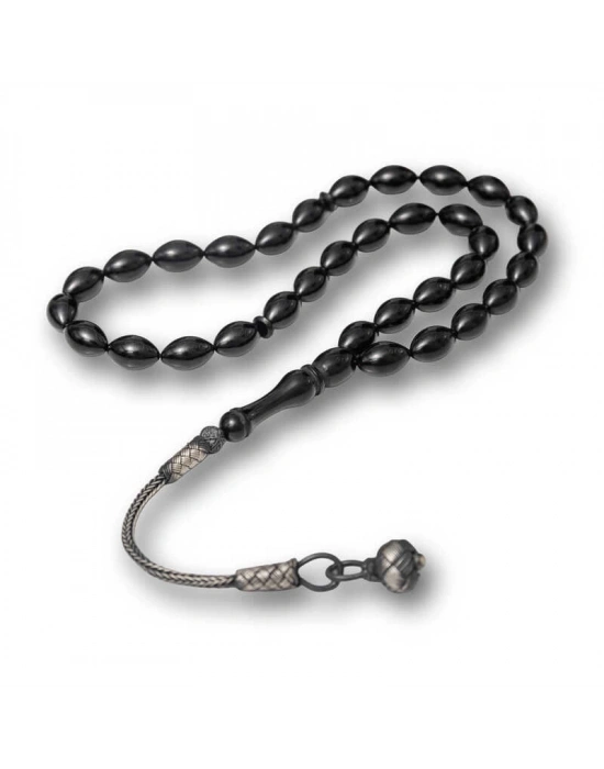 MuI MuI Gümüş Kazaz Püsküllü Siyah Sıkma Kehribar Tesbih