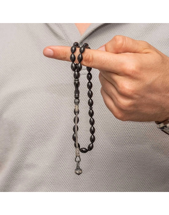 MuI MuI Gümüş Kazaz Püsküllü Siyah Sıkma Kehribar Tesbih