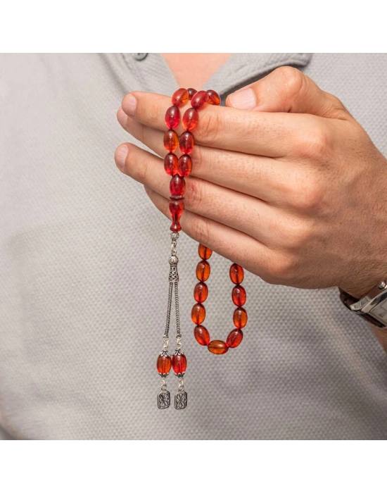 MuI MuI Gümüş Püsküllü Ateş Kehribar Tesbih