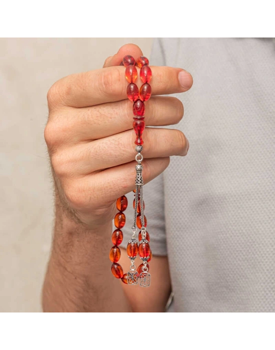 MuI MuI Gümüş Püsküllü Ateş Kehribar Tesbih