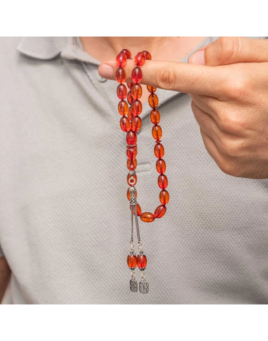 MuI MuI Gümüş Püsküllü Ateş Kehribar Tesbih