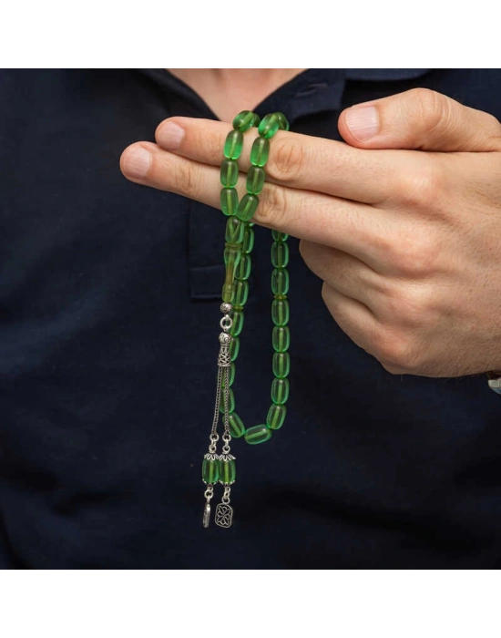 MuI MuI Gümüş Püsküllü Kapsül Kesim Sıkma Kehribar Tesbih