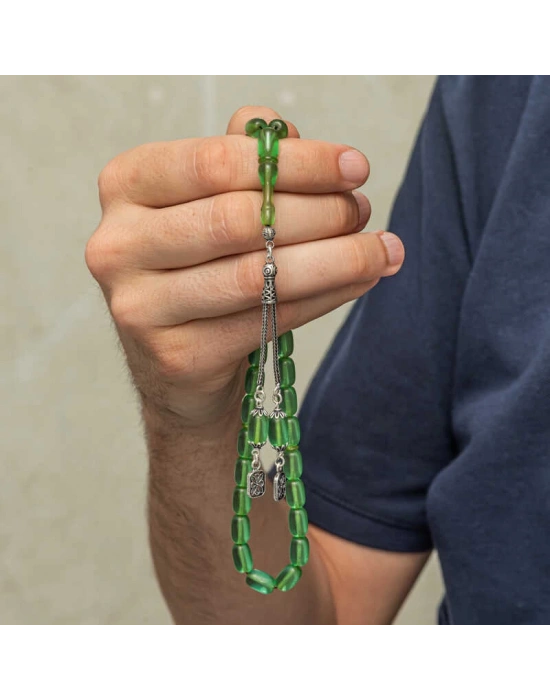 MuI MuI Gümüş Püsküllü Kapsül Kesim Sıkma Kehribar Tesbih