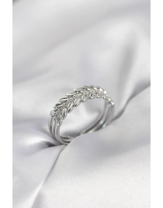 MuI MuI Silberfarbener Weizenähren-Ring mit Zirkonia-Stein