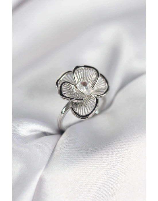 MuI MuI Silberfarbener Vintage-Damenring mit Blumenmuster