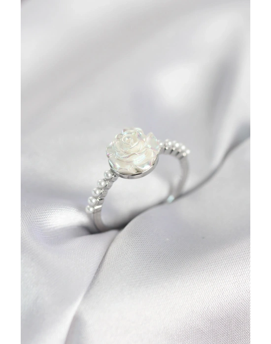 MuI MuI Silberfarbener Damenring mit Rosenmuster und Perle