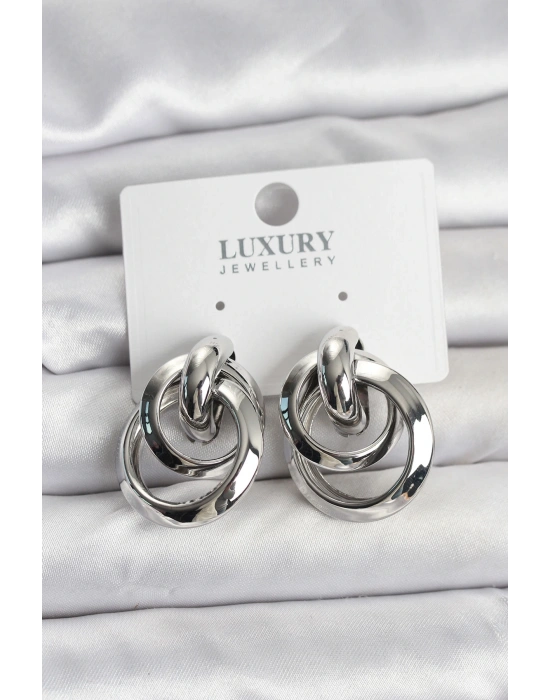 MuI MuI Gümüş Renk Halka Model Pirinç Kadın Küpe