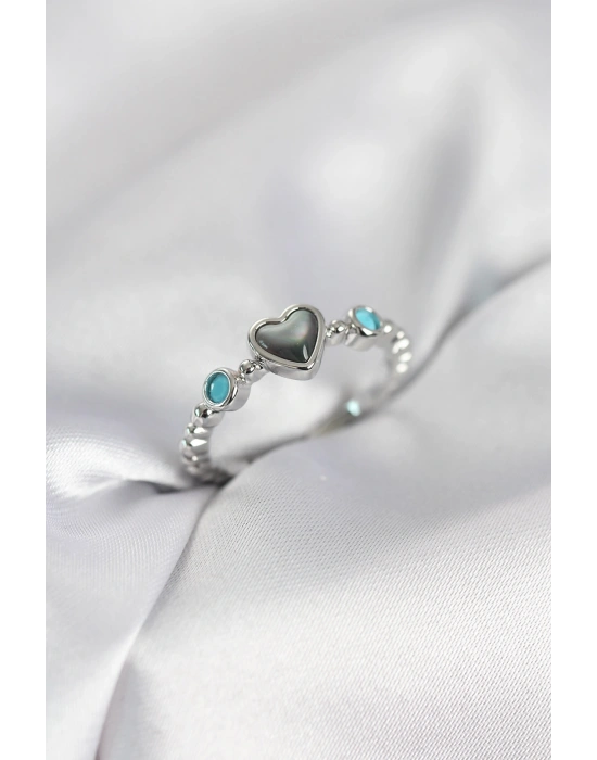 MuI MuI Gümüş Renk Hematit Taşlı Kadın Yüzük