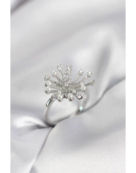 MuI MuI Silberfarbener Löwenzahn-Modell Zirkonia-Damenring