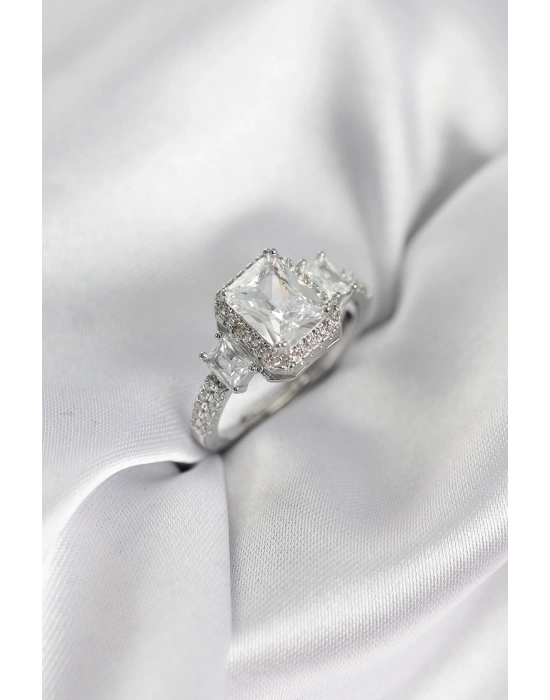 MuI MuI Silberfarbener quadratischer Baguette-Zirkonia-Solitärring für Damen