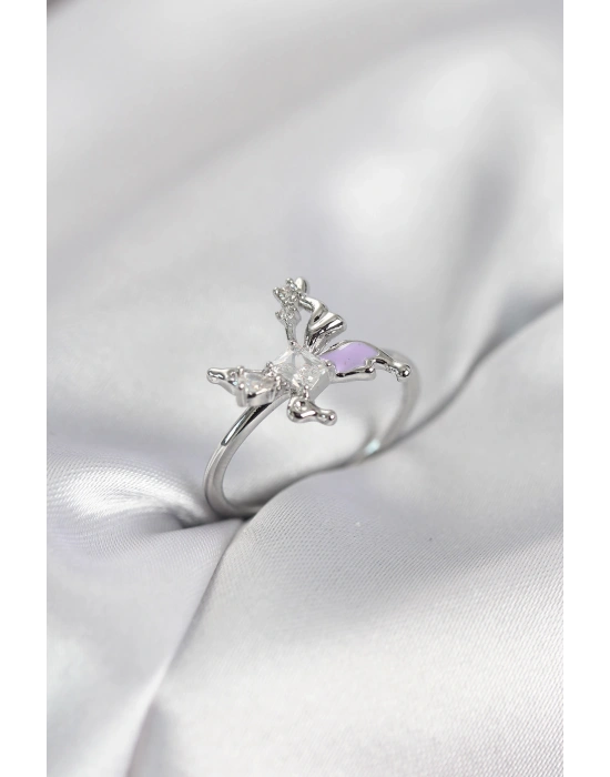 MuI MuI Gümüş Renk Kelebek Model Zirkon Taşlı Kadın Yüzük