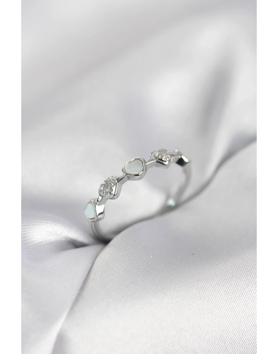 MuI MuI Silberfarbener minimalistischer Herzring aus Messing für Damen mit Zirkonia-Steinen