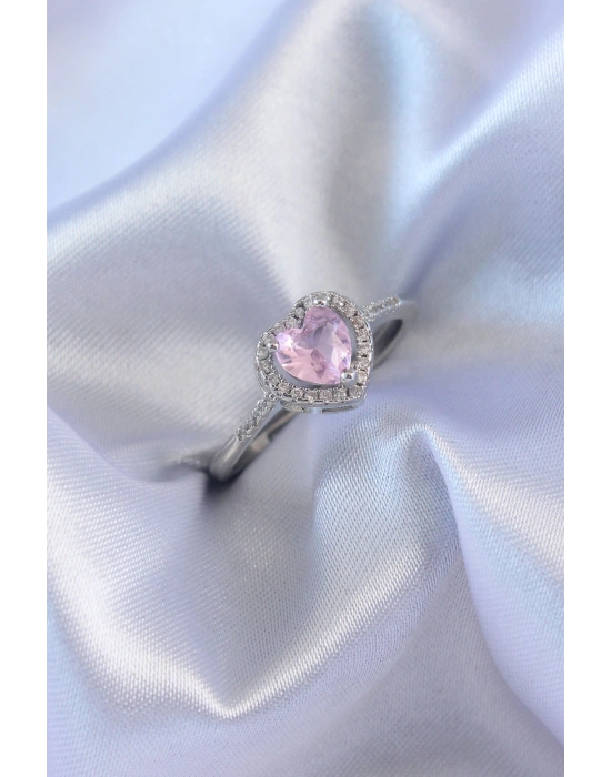 MuI MuI Silberfarbener Ring mit rosa Zirkonia-Herzanhänger aus Messing für Damen