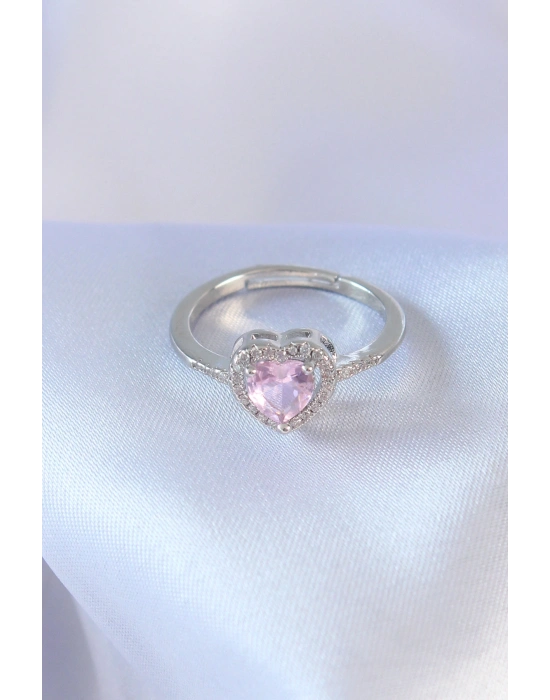 MuI MuI Silberfarbener Ring mit rosa Zirkonia-Herzanhänger aus Messing für Damen