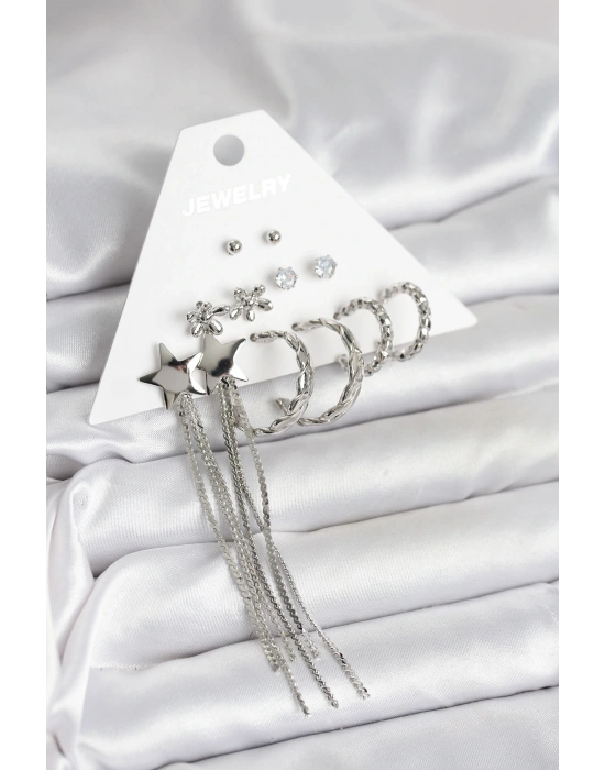 MuI MuI Gümüş Renk Pirinç 6 Çift Kadın Küpe Seti