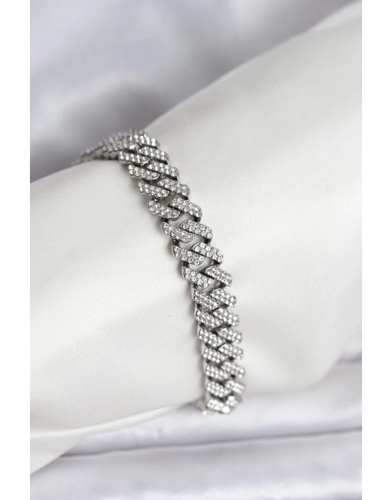 MuI MuI Gümüş Renk Pirinç Cuba Chain Gurmet Bileklik