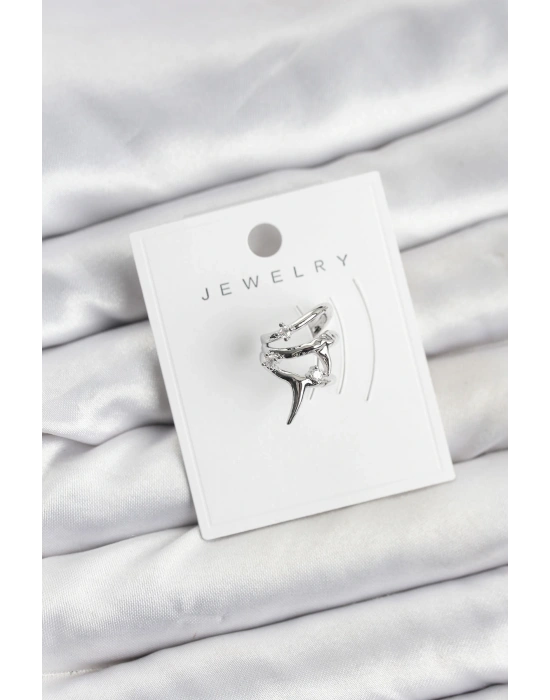 MuI MuI Gümüş Renk Pirinç Diken Model Kıkırdak Earcuff Küpe