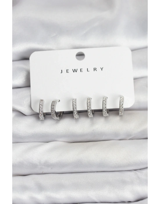 MuI MuI Silberfarbenes Messing Zirkonia-Ohrring-Set für Damen