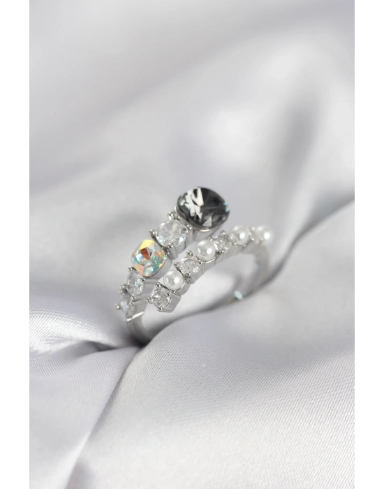MuI MuI Damenring aus silberfarbenem Messing mit Zirkonia und Perlen