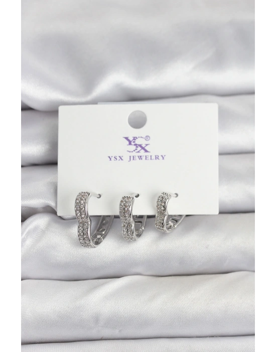 MuI MuI Gümüş Renk Pirinç Zirkon Taşlı Kalpli Kadın Küpe