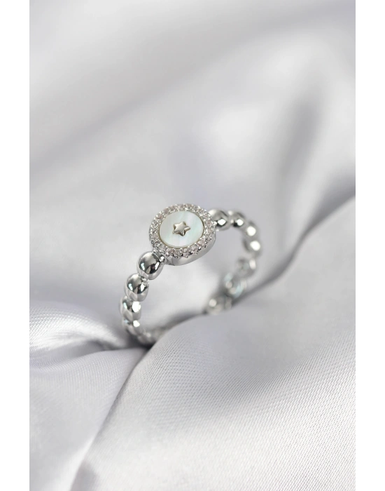 MuI MuI Silberfarbener Damenring aus Perlmutt mit Sternmotiv und Zirkonia