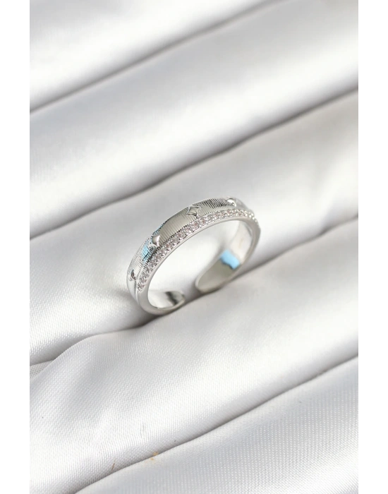 MuI MuI Gümüş Renk Şerit Zirkon Taşlı Kadın Yüzük