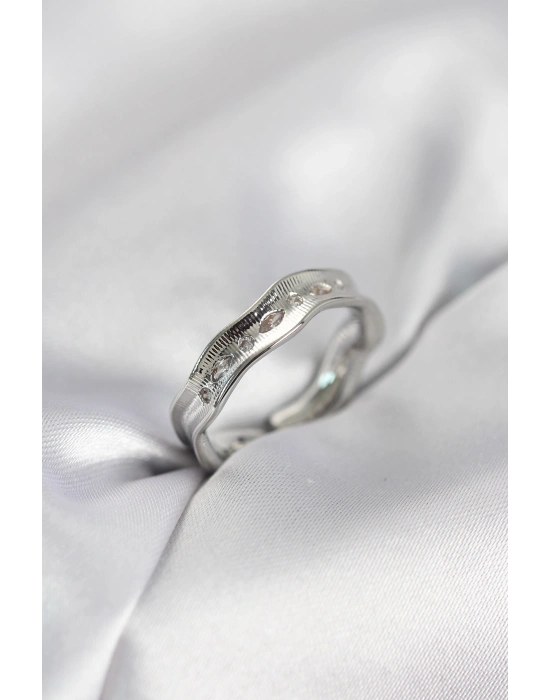 MuI MuI Silberfarbener Damenring mit Wassertropfenmuster und Zirkonia-Stein
