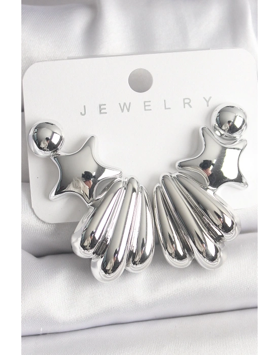 MuI MuI Gümüş Renk Yıldız Deniz Kabuğu Model CCB Plastik Kadın Küpe Seti