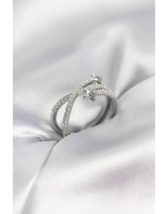 MuI MuI Silberfarbener Zirkonia-Ring, Modell Halley, Damenring