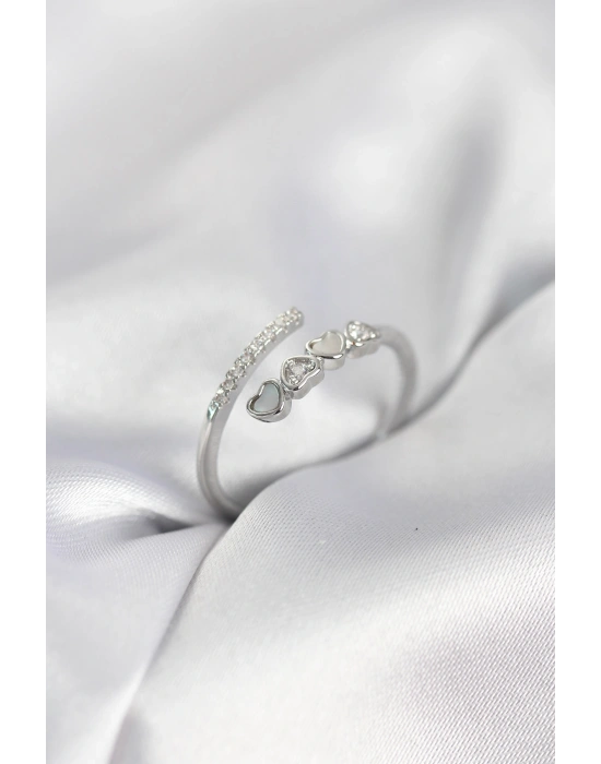 MuI MuI Silberfarbener Damenring mit Zirkonia und minimalistischem Herzdesign