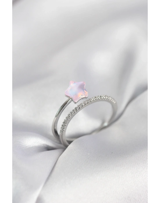 MuI MuI Silberfarbener Zirkonia-Stein Rosa Halley Modell Damenring