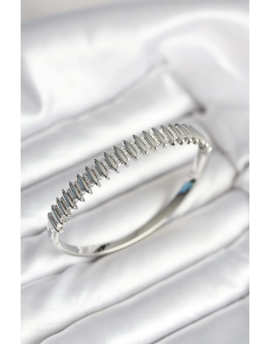 MuI MuI Gümüş Renk Zirkon Taşlı Pirinç Kadın Kelepçe