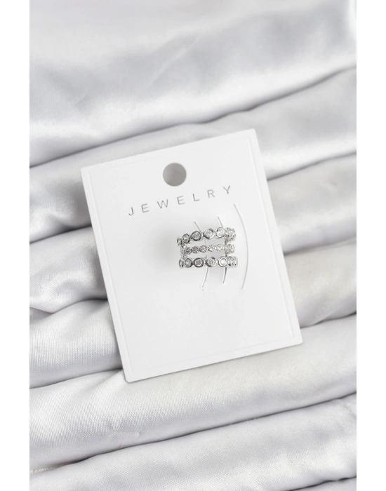 MuI MuI Gümüş Renk Zirkon Taşlı Pirinç Kıkırdak Earcuff Küpe