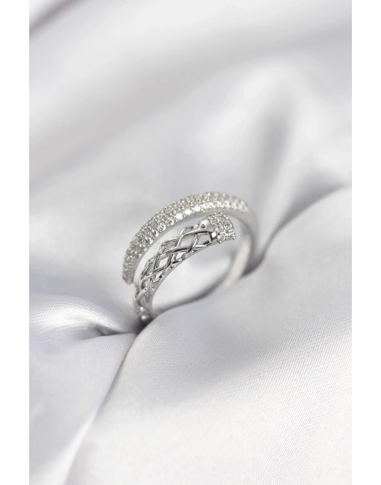 MuI MuI Silberfarbener Spiralring für Damen mit Zirkonia-Steinen