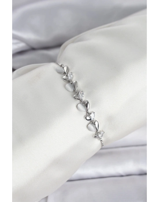MuI MuI Gümüş Renk Zirkon Taşlı Sıralı Damla Model Asansörlü Kadın Bileklik