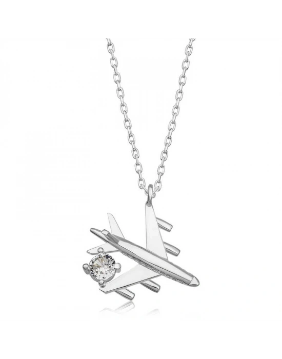 MuI MuI Gümüş Rodyum Tek Taşlı Uçak Kadın Kolye