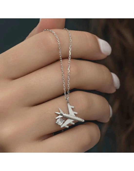 MuI MuI Gümüş Rodyum Tek Taşlı Uçak Kadın Kolye