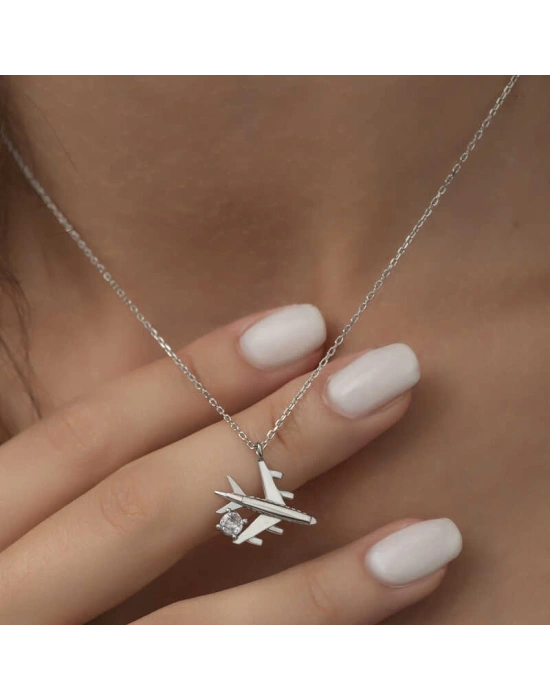 MuI MuI Gümüş Rodyum Tek Taşlı Uçak Kadın Kolye