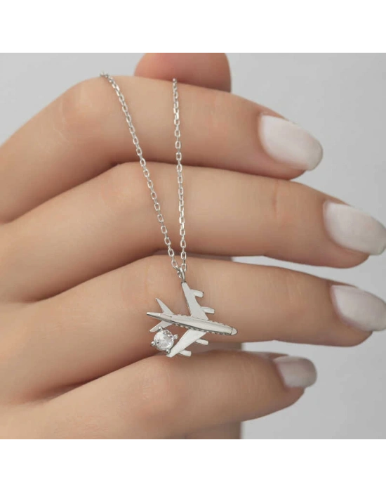 MuI MuI Gümüş Rodyum Tek Taşlı Uçak Kadın Kolye