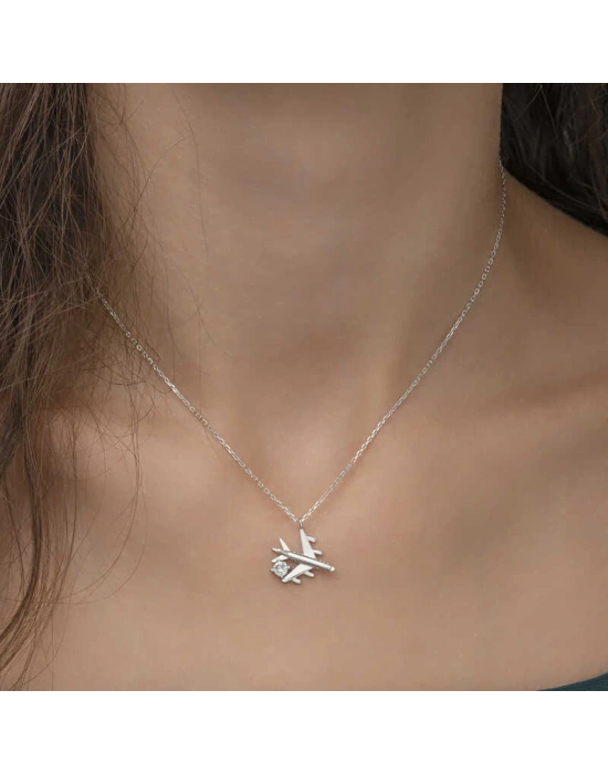 MuI MuI Gümüş Rodyum Tek Taşlı Uçak Kadın Kolye